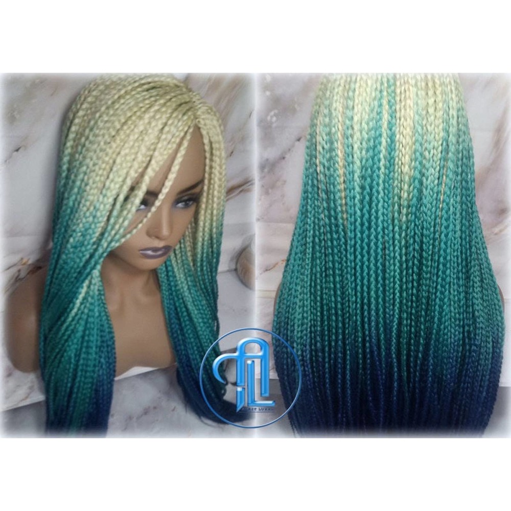 Box Braid Wig Braid Long Ombre Blonde Creamy Green Turquoise Blue Mermaid Hair